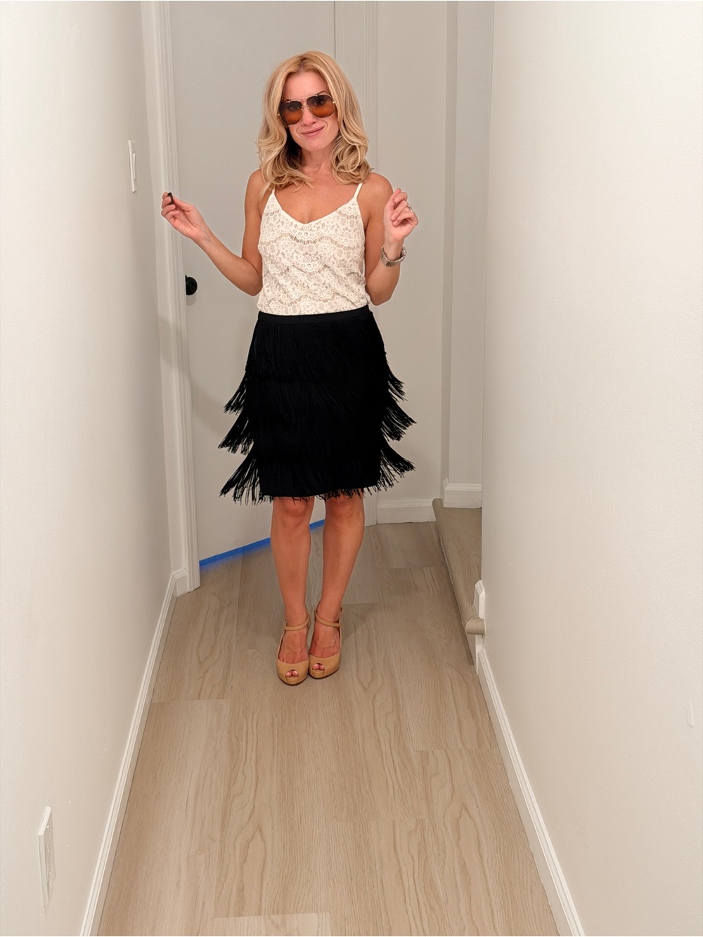 Ralph Lauren Black Asymmetrical Fringe Skirt